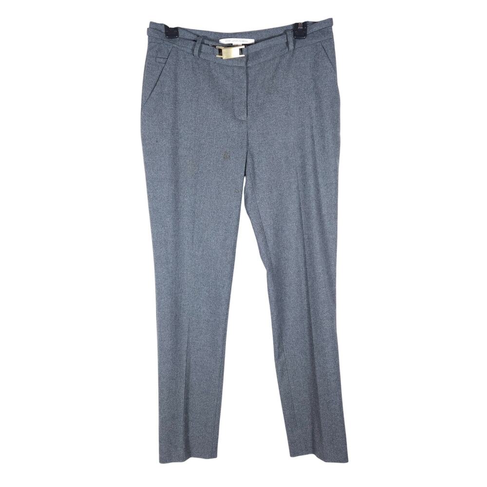Diane Von Furstenberg Womens Pants 6 Gray Wool Gold Belt Career Work Trousers